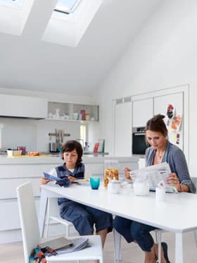 Family living with Velux in Kitchen area