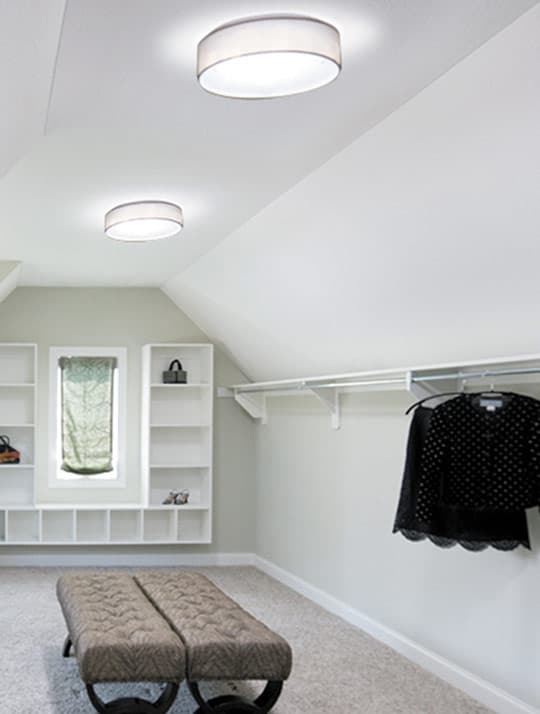 Attic Dressing Room Lit by 2x Solatube Skylights